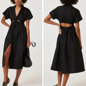 ANTHROPOLOGIE BLACK CUTOUT MIDI POPLIN SHIRT DRESS WOMENS SZ XS